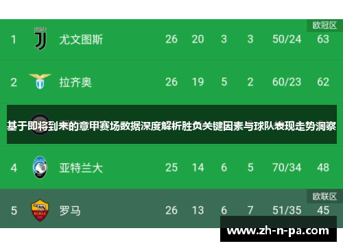 基于即将到来的意甲赛场数据深度解析胜负关键因素与球队表现走势洞察